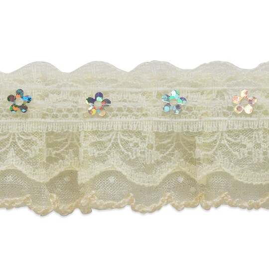 10 Yards of Aria 1 1/4" Sequin Ruffle Lace Trim | 10 yard cut